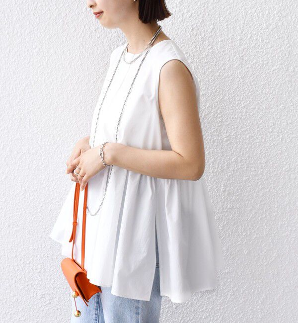 SHIPS for women「〈接触冷感 / 撥水加工〉TEX BRID(R)タフタ ギャザー ノースリーブ ブラウス」|シャツ・ブラウス|