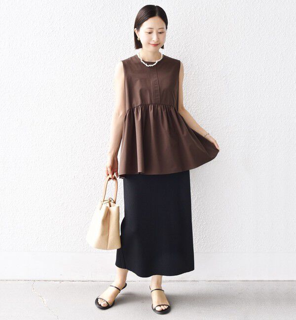 SHIPS for women「〈接触冷感 / 撥水加工〉TEX BRID(R)タフタ ギャザー ノースリーブ ブラウス」|シャツ・ブラウス|