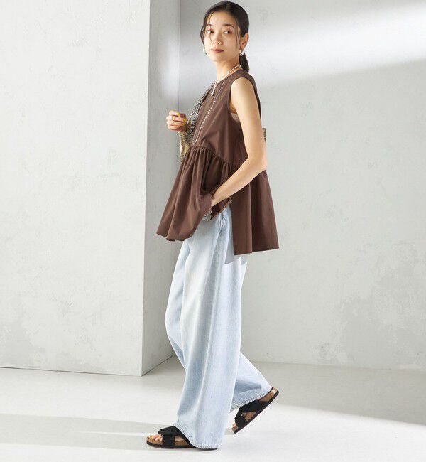 SHIPS for women「〈接触冷感 / 撥水加工〉TEX BRID(R)タフタ ギャザー ノースリーブ ブラウス」|シャツ・ブラウス|