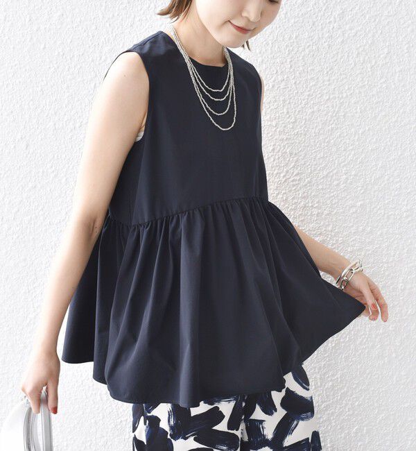 SHIPS for women「〈接触冷感 / 撥水加工〉TEX BRID(R)タフタ ギャザー ノースリーブ ブラウス」|シャツ・ブラウス|