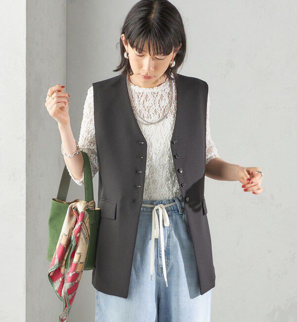 SHIPS for women「〈手洗い可能〉ハイカウント ダブルクロス ジレ」|ベスト・ジレ|