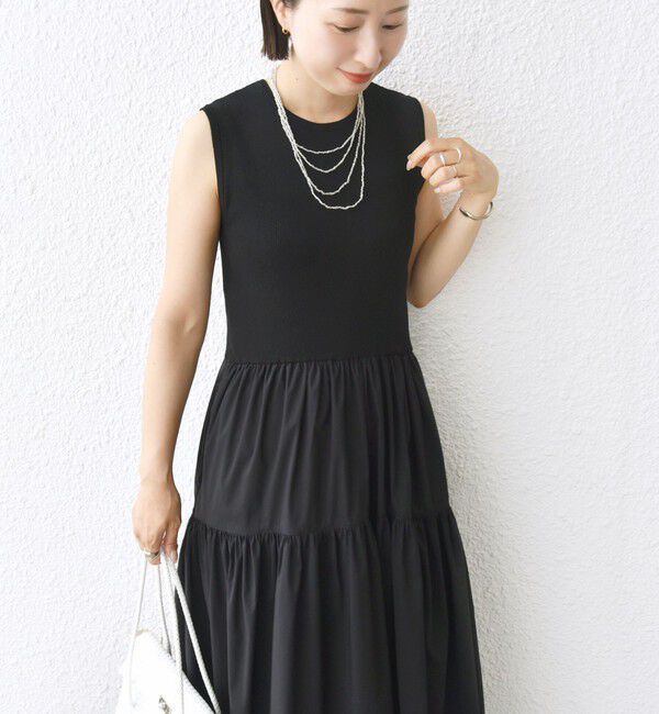 SHIPS for women「〈手洗い可能〉コットン リブ ノースリーブ &times; 布帛 スカート ワンピース」|ワンピース|