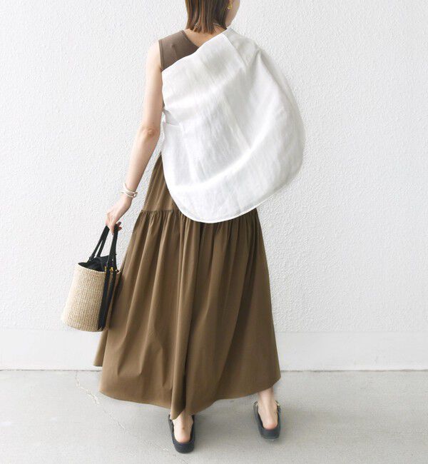 SHIPS for women「〈手洗い可能〉コットン リブ ノースリーブ &times; 布帛 スカート ワンピース」|ワンピース|