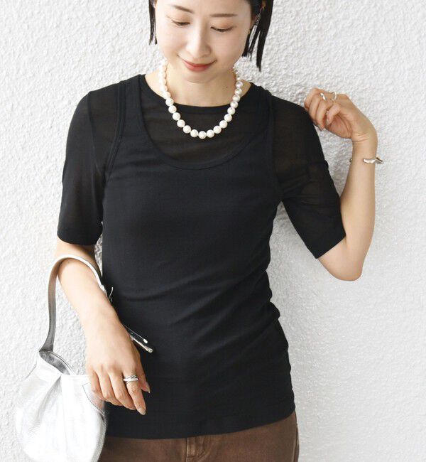 SHIPS for women「シアー フライス レイヤード TEE」|Tシャツ・カットソー|ブラック
