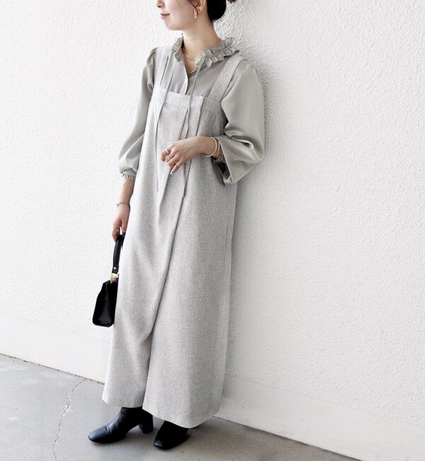 SHIPS any「SHIPS any:〈洗濯機可能〉ツイード ライク サロペット［NAVY BLUE］」|オールインワン|ライトグレー