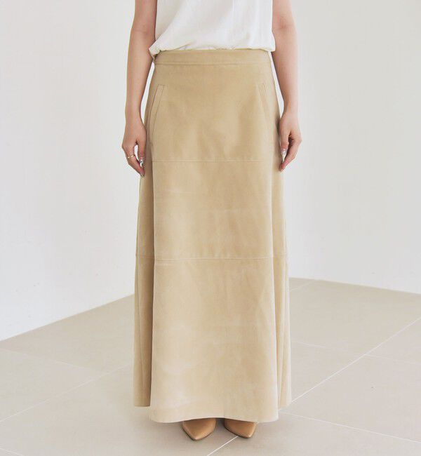 quaranciel「quaranciel:〈洗濯機可能〉ポリエステル スエード フレア マキシ スカート」|スカート|