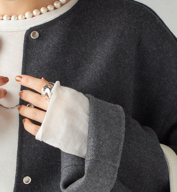 SHIPS for women「セミ 梳毛 配色 リバーシブル ノーカラー ショート コート」|ノーカラーコート|