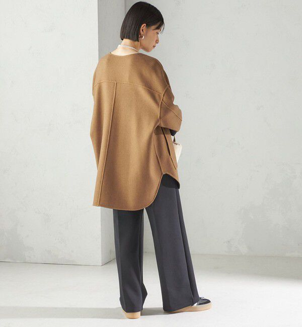 SHIPS for women「セミ 梳毛 配色 リバーシブル ノーカラー ショート コート」|ノーカラーコート|