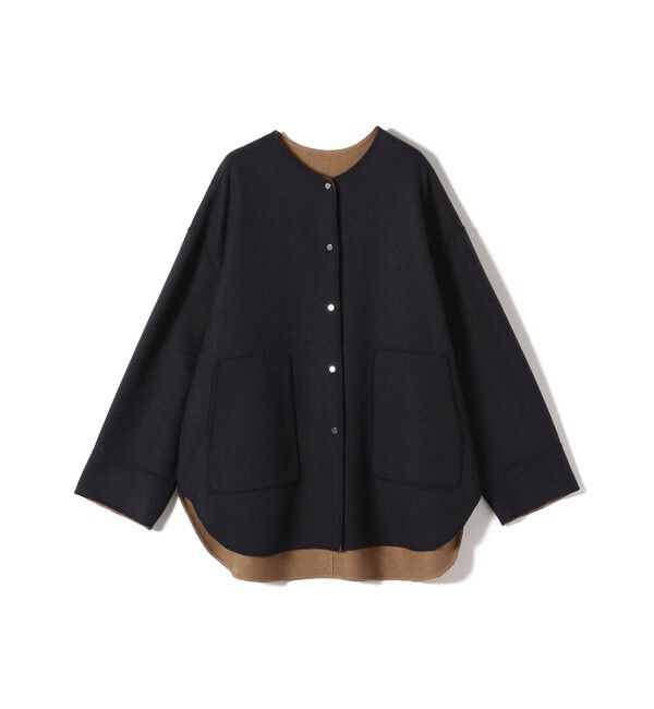 SHIPS for women「セミ 梳毛 配色 リバーシブル ノーカラー ショート コート」|ノーカラーコート|