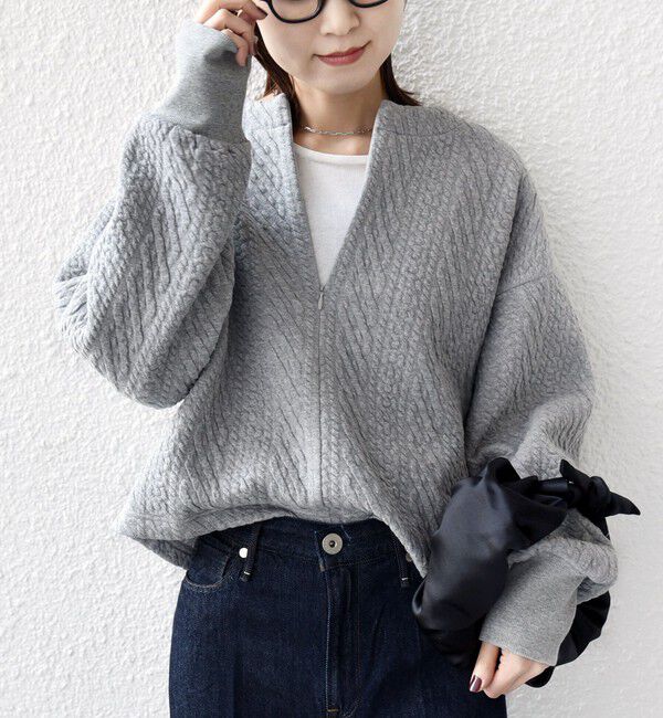 SHIPS for women「〈手洗い可能〉ケーブル ジャージー スキッパー プルオーバー」|Tシャツ・カットソー|グレー