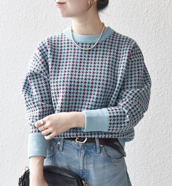 SHIPS any「SHIPS any:〈手洗い可能〉モールヤーン クルーネック ロゴ 千鳥柄 プルオーバー」|ニット・セーター|