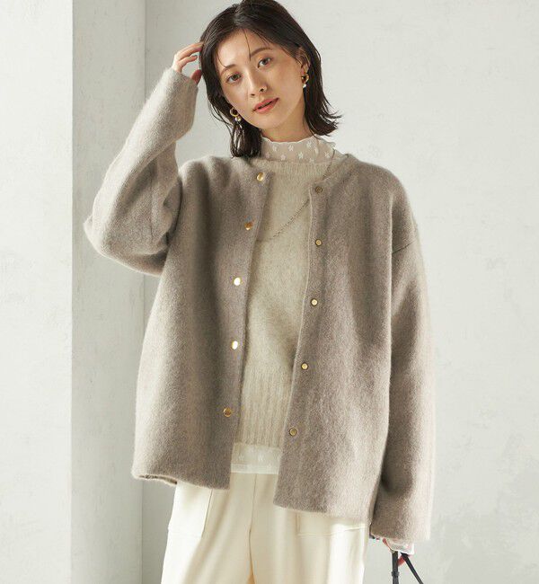 SHIPS for women「フォックス ブレンド ノーカラー ニット コート」|ノーカラーコート|