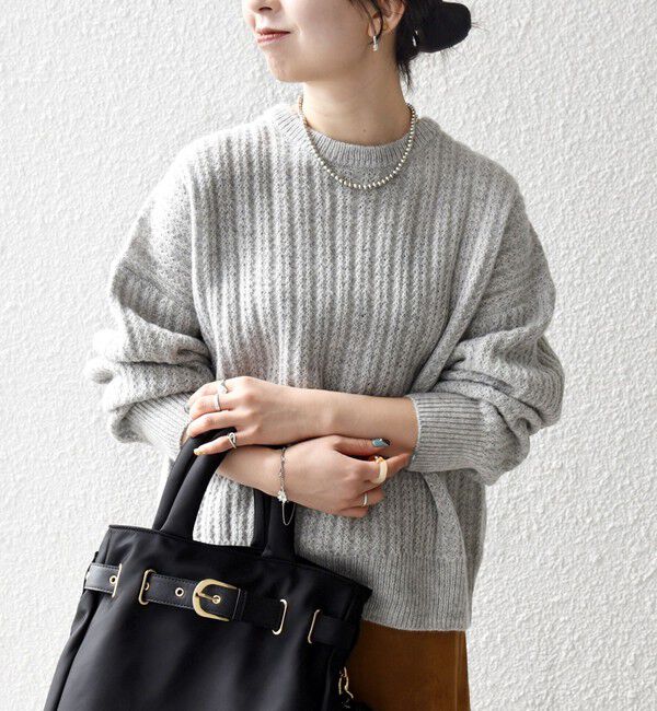 SHIPS any「SHIPS any: リブ タック編み クルーネック ボタン ニット プルオーバー」|ニット・セーター|ライトグレー