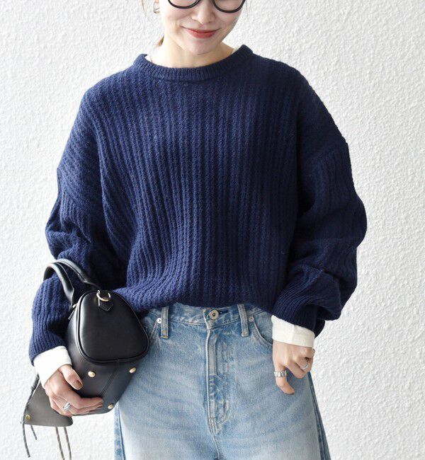 SHIPS any「SHIPS any: リブ タック編み クルーネック ボタン ニット プルオーバー」|ニット・セーター|