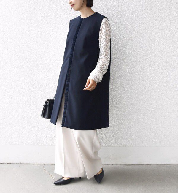 SHIPS for women「【SHIPS別注】kaene:〈洗濯機可能〉ダンボール フリル ロング ジレ（セレモニー対応可）」|ベスト・ジレ|