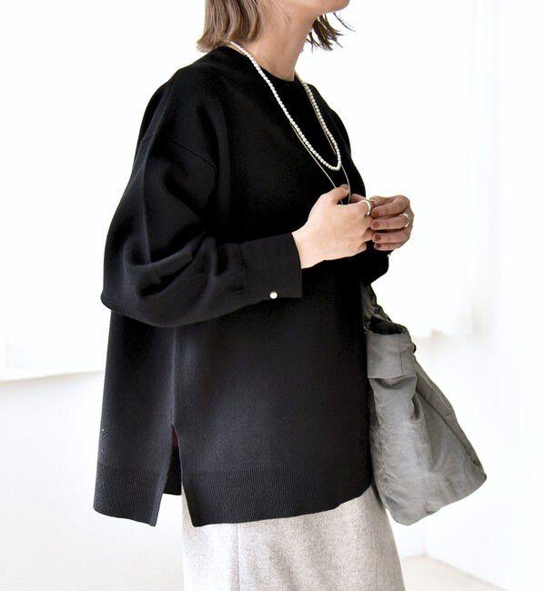 quaranciel「quaranciel:〈手洗い可能〉ダブルフェイス パールモチーフ ワイド ニット プルオーバー」|ニット・セーター|ブラック