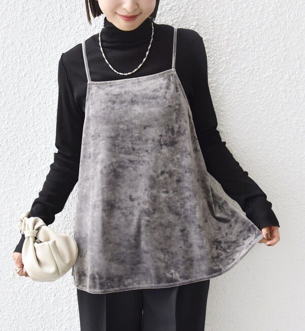 SHIPS for women「〈手洗い可能〉スノー クラッシュ ポリエステル ベロア サイド スリット キャミ」|キャミソール|ダークグレー