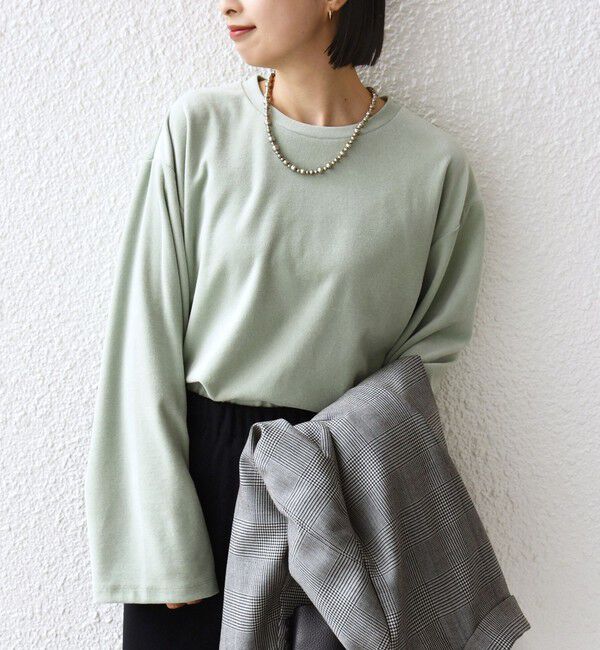 SHIPS for women「〈手洗い可能〉コットン ポリエステル ベロア ワイド スリーブ」|Tシャツ・カットソー|