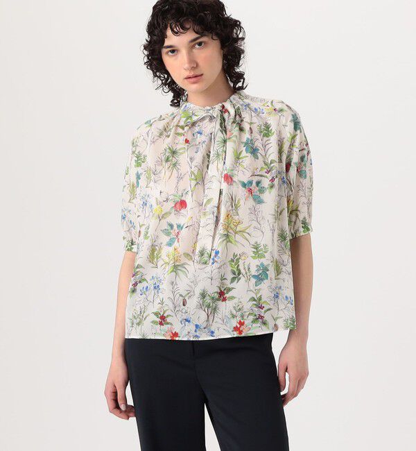 TOMORROWLAND collection「カリビアンバードプリント ギャザーボウタイブラウス」|シャツ・ブラウス|
