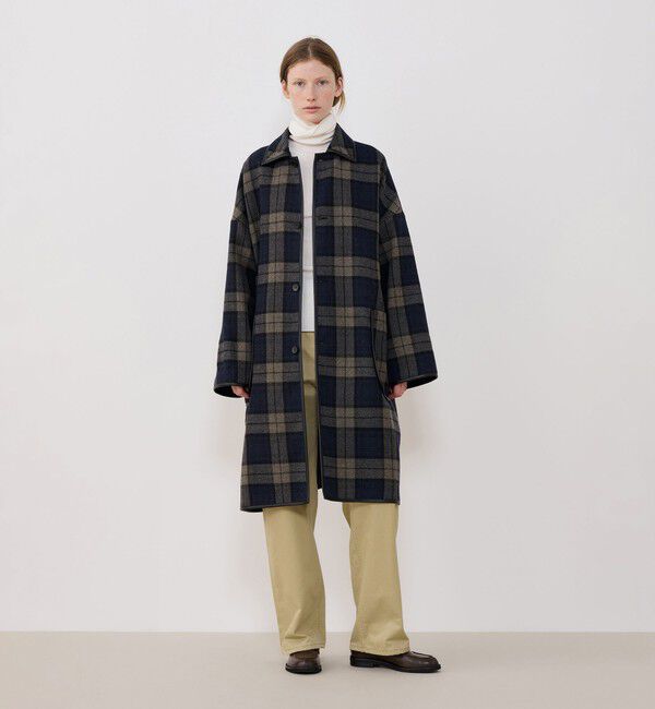 GALERIE VIE「タータンウールツイード バルカラーコート」|ステンカラーコート|