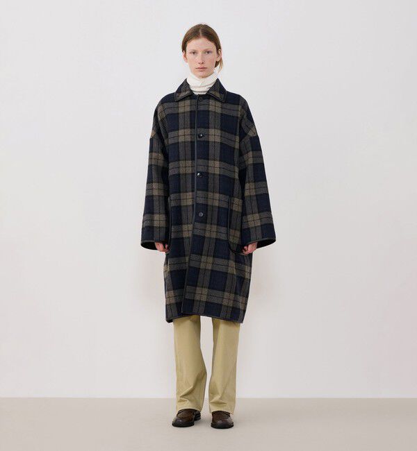 GALERIE VIE「タータンウールツイード バルカラーコート」|ステンカラーコート|
