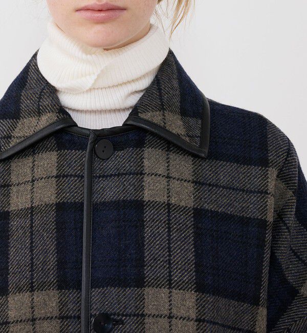 GALERIE VIE「タータンウールツイード バルカラーコート」|ステンカラーコート|