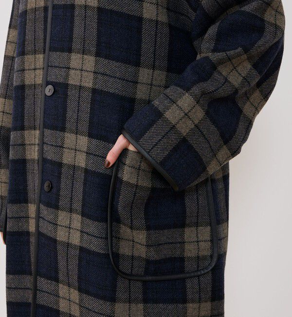 GALERIE VIE「タータンウールツイード バルカラーコート」|ステンカラーコート|