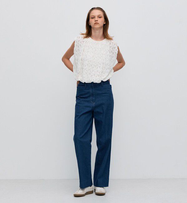 BACCA「ストレッチレース ギャザーノースリーブプルオーバー」|Tシャツ・カットソー|