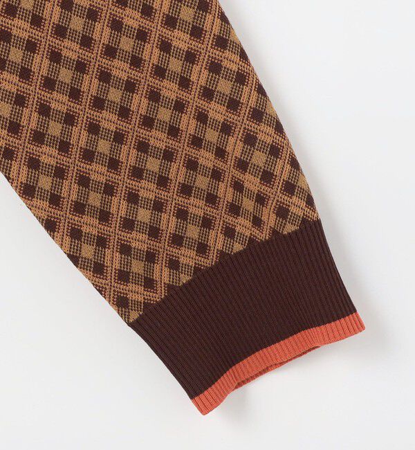 CABaN「コットンポリエステル チェックジャカード Vネックカーディガン」|ニット・セーター|