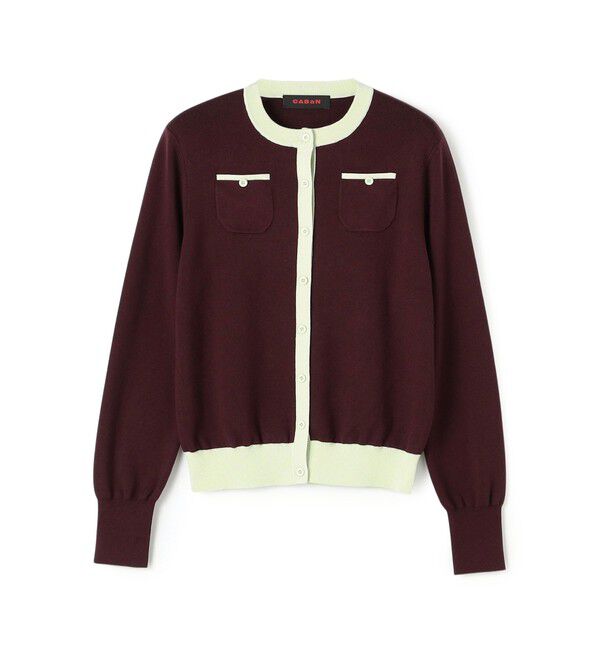 CABaN「コットンカシミヤ バイカラークルーネックカーディガン」|カーディガン|38 ボルドー系