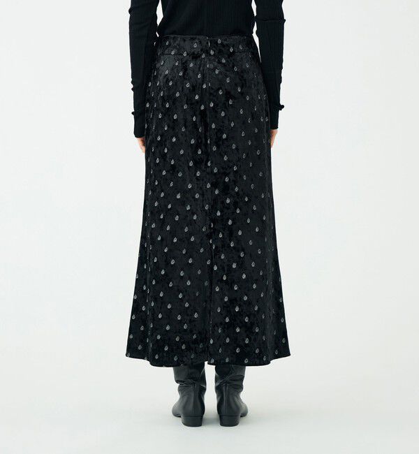 SOULEIADO「ベロアエンブロイダリー ナロースカート」|フレア|