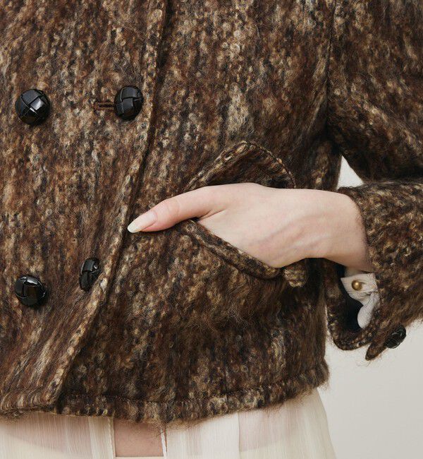 DES PRES「ループヤーンツイード ダブルブレスレッド ノーカラージャケット」|ノーカラージャケット|