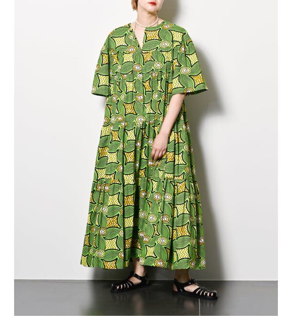  「AFRICAN WAX PRINT DRESS：ワンピース」|ワンピース|グリーン