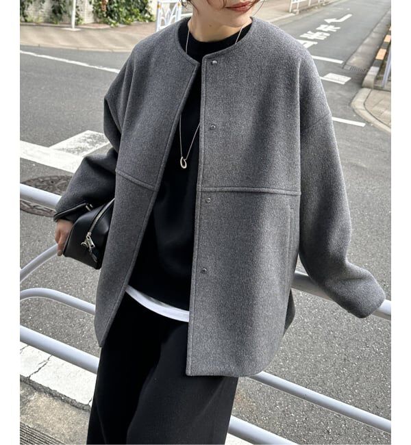 JOURNAL STANDARD「《追加》スーパー140ビーバーノーカラーショートコート」|ノーカラーコート|グレーA