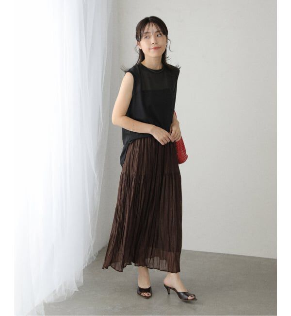  「【洗える】シフォンニットワッシャースカート」|スカート|