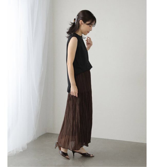  「【洗える】シフォンニットワッシャースカート」|スカート|