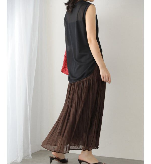  「【洗える】シフォンニットワッシャースカート」|スカート|