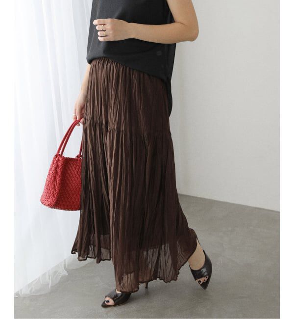  「【洗える】シフォンニットワッシャースカート」|スカート|