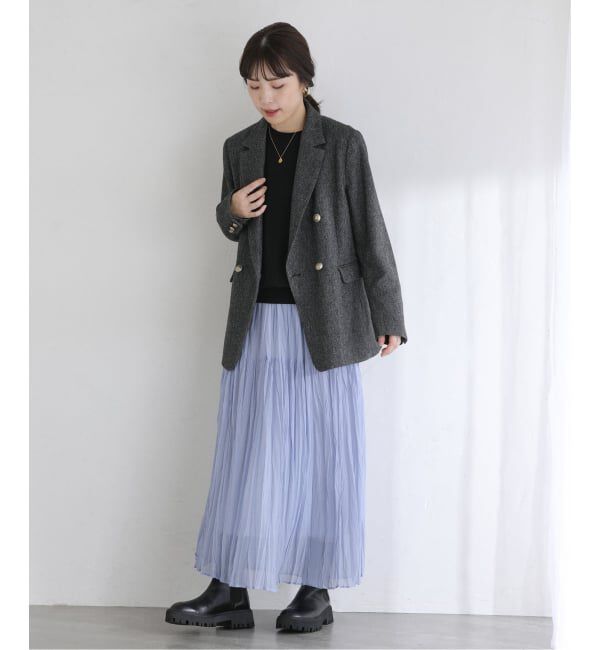  「【洗える】シフォンニットワッシャースカート」|スカート|