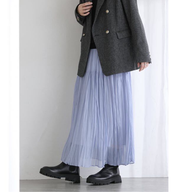  「【洗える】シフォンニットワッシャースカート」|スカート|