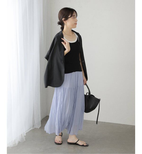  「【洗える】シフォンニットワッシャースカート」|スカート|