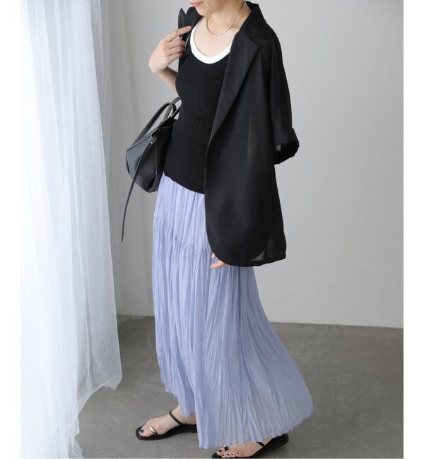  「【洗える】シフォンニットワッシャースカート」|スカート|