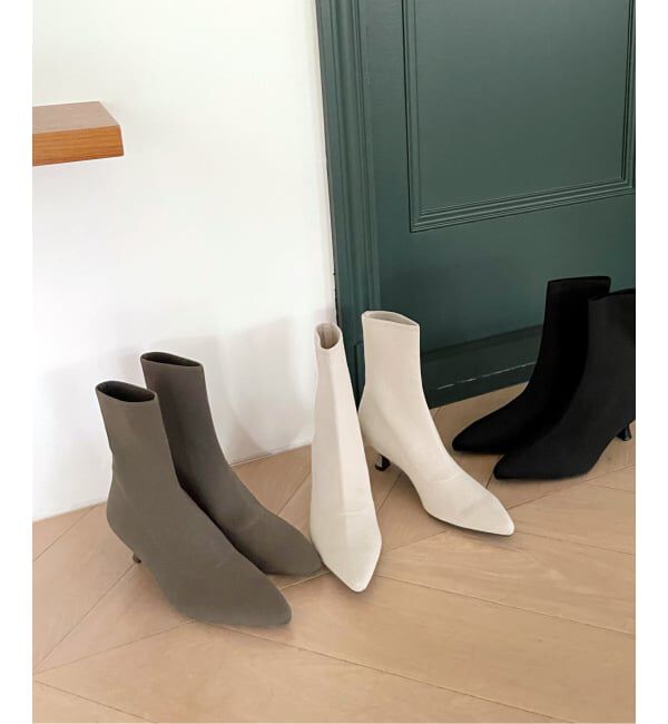  「5cmポインテッドニットショートブーツ」|ショートブーツ|