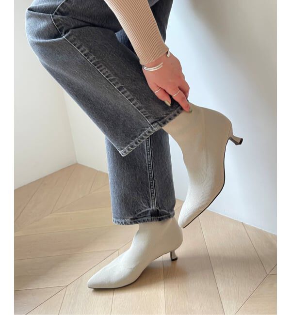  「5cmポインテッドニットショートブーツ」|ショートブーツ|