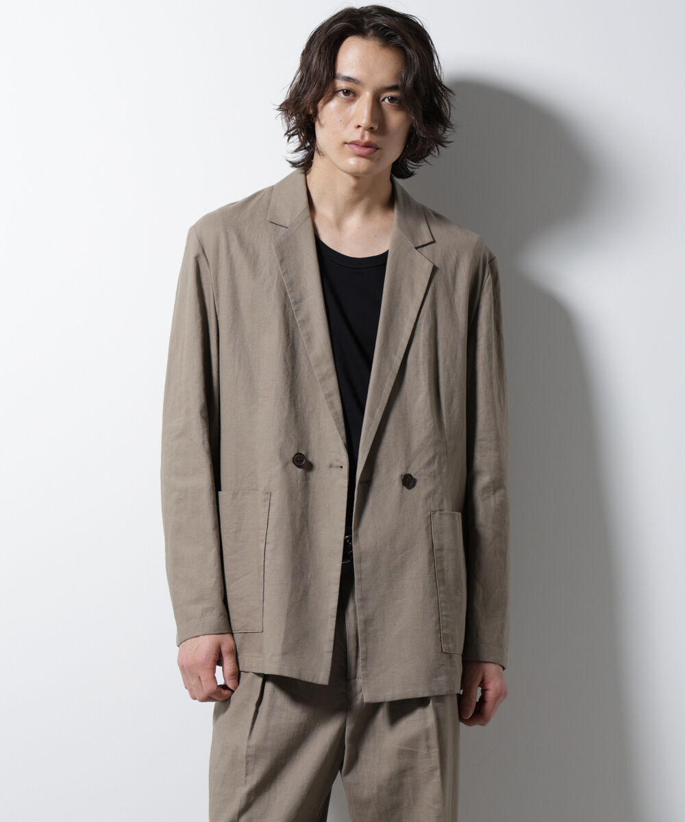 nano･universe「「BELGIUM LINEN FABRICS」リネンコットンダブルジャケット(セットアップ可)」|テーラードジャケット|ベージュ