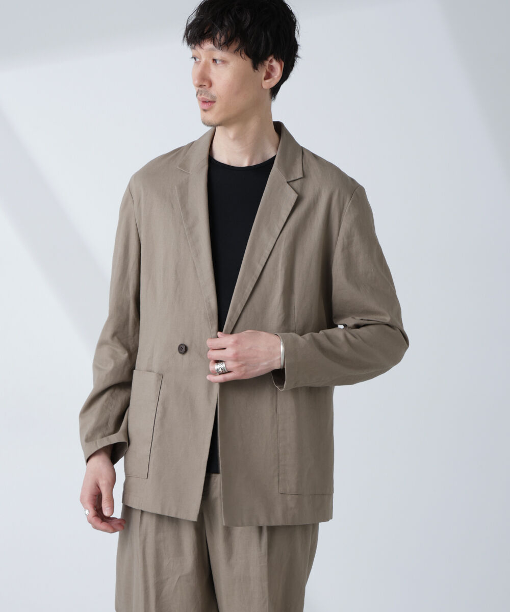 nano･universe「「BELGIUM LINEN FABRICS」リネンコットンダブルジャケット(セットアップ可)」|テーラードジャケット|