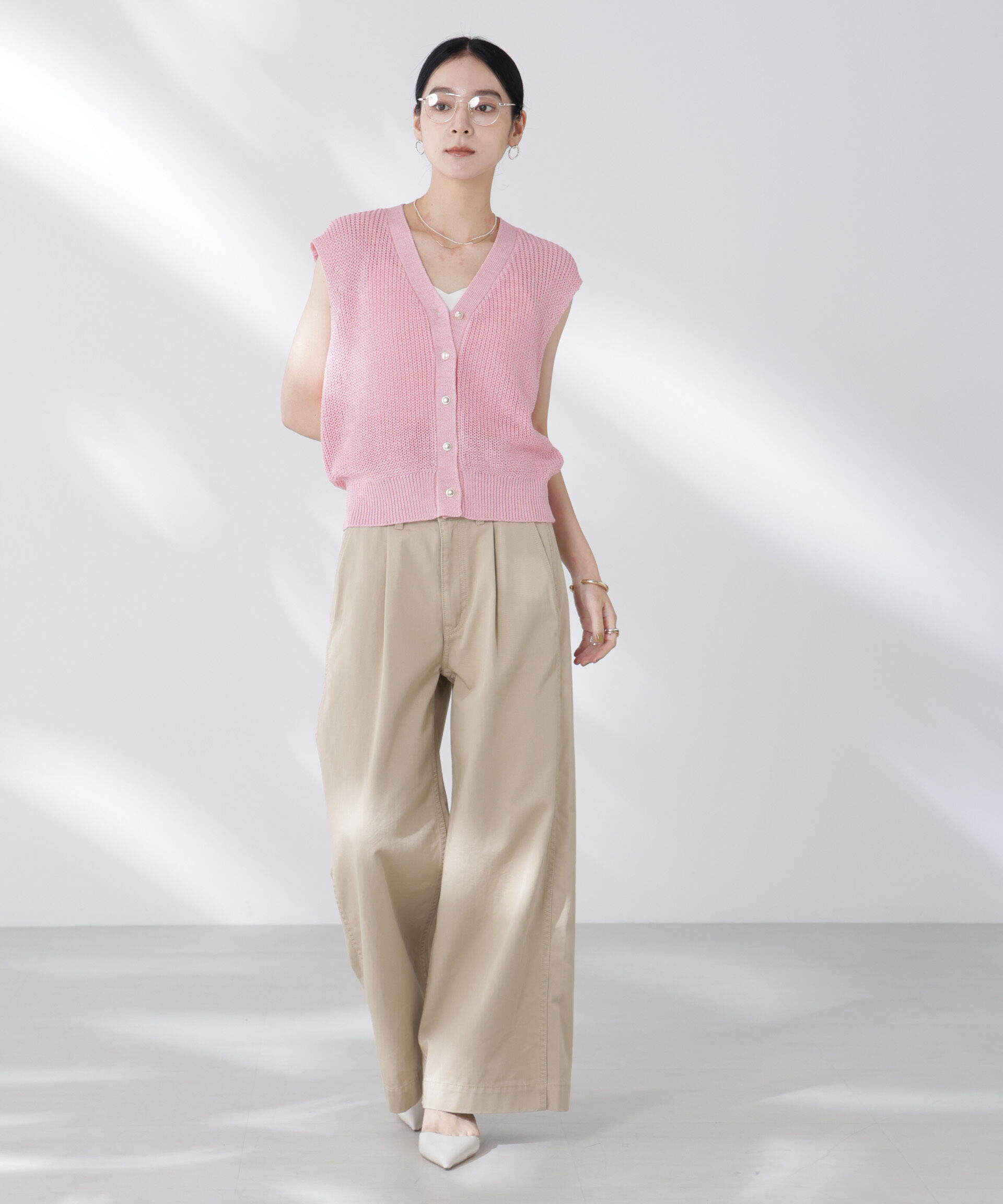 nano･universe「ペーパーヤーン畦ニットベスト」|ニット・セーター|