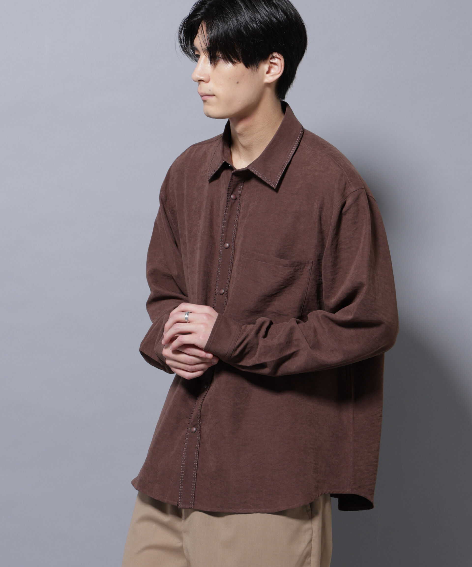 nano･universe「エンブロイダリーフェイクスウェードシャツ」|シャツ・ブラウス|