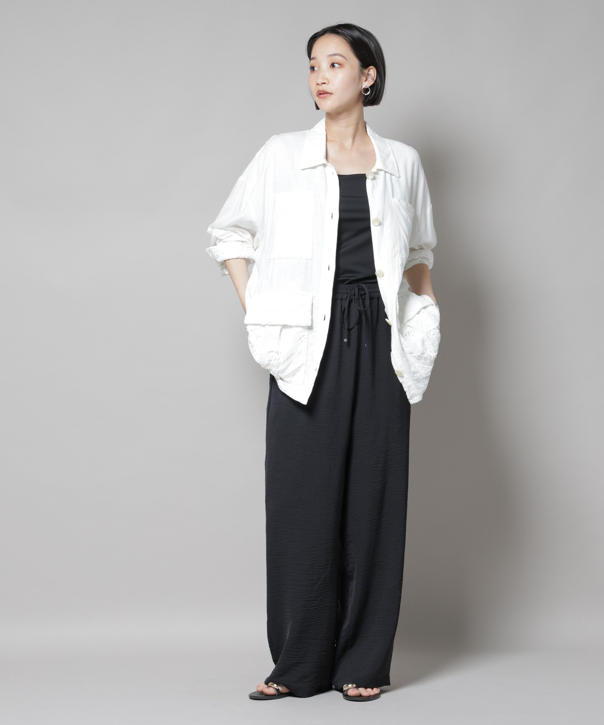nano･universe「イージードロストワイドパンツ(セットアップ可)」|チノ|