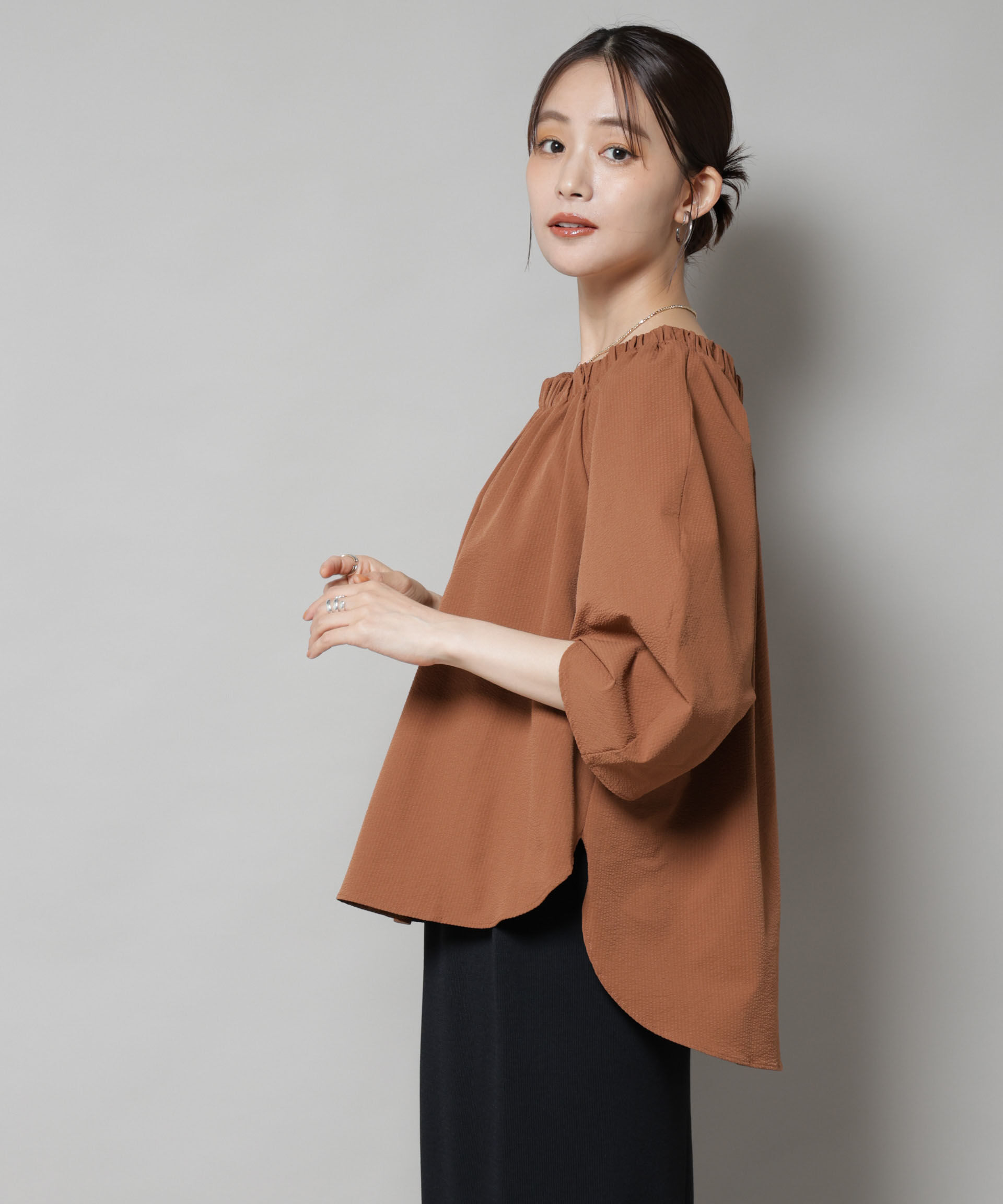 nano･universe「ボリュームギャザータックスリーブブラウス」|シャツ・ブラウス|